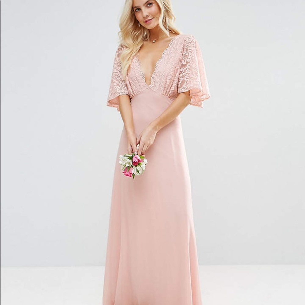 John Zack Petite Open Back Maxi Dress With Fluted Lace Sleeve - Picture 2 of 13
